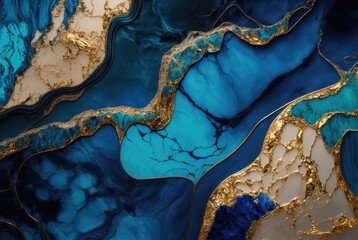golden and blue marble backdrop banner for modern interiors generative ai