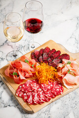meat plate on the wooden tray