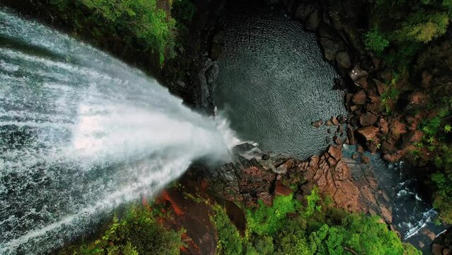 Belmore Falls, Australia, Drone Descends Slowly Down Waterfall