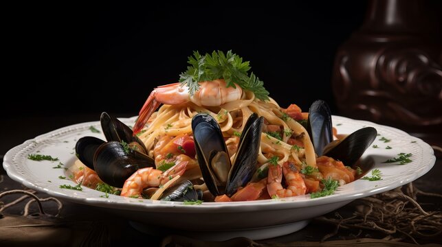 Sumptuous Linguine allo Scoglio with Seafood, Tomatoes, Garlic, Parsley, and Olive Oil