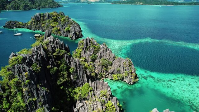 4k Aerial Drone Circling Twin Lagoon, Coron, Palawan Philippines