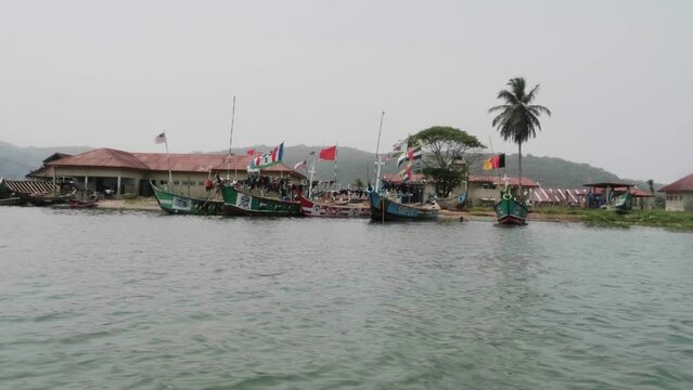 a couple of fishing boats on Lake Piso near Robertsport, Liberia