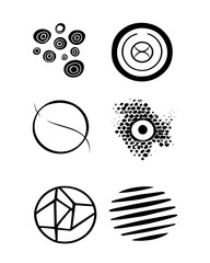 Geometric shapes in trendy retro style. Abstract aesthetic set. Modern grunge circles. Trendy design elements for banners, social media, poster design, packaging.