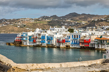 The famous Little Venice village in Mykonos, Cyclades Greece