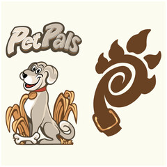 pet pals logo of a dog with P monogram identical to leash, a logo for pet shop with mascot style