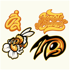 honey bee with mascot logo style included JB monogram logo and jungle breeze logotype