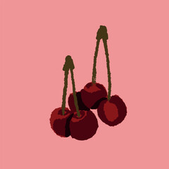 Cherry summer background. Textured cherry. Handdrawn fruits. Summer fruits.