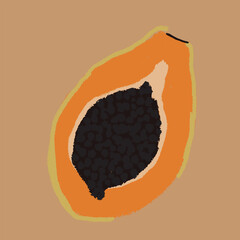 Textured Papaya. Hand drawn background. Exotic fruits. 
Summer fruits.