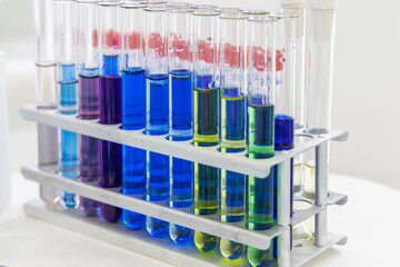 colorful test tubes in a chemical laboratory