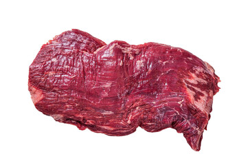 Raw Organic Flank bavette or flap beef steak.  Isolated, transparent background.