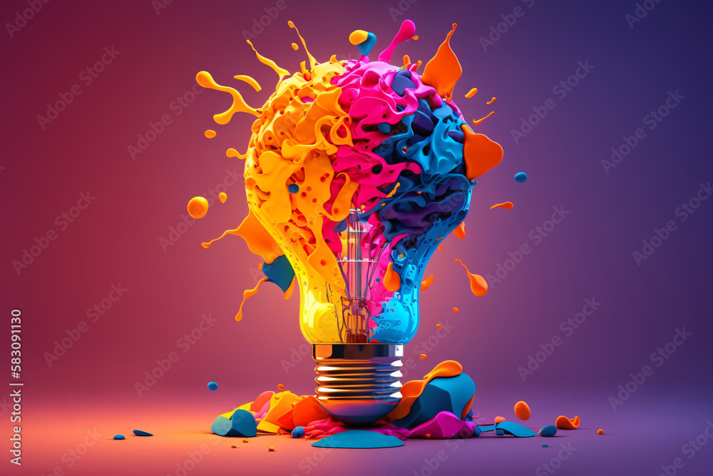 Canvas Prints a colorful glowing idea bulb lamp, visualization of brainstorming, bright idea and creative thinking
