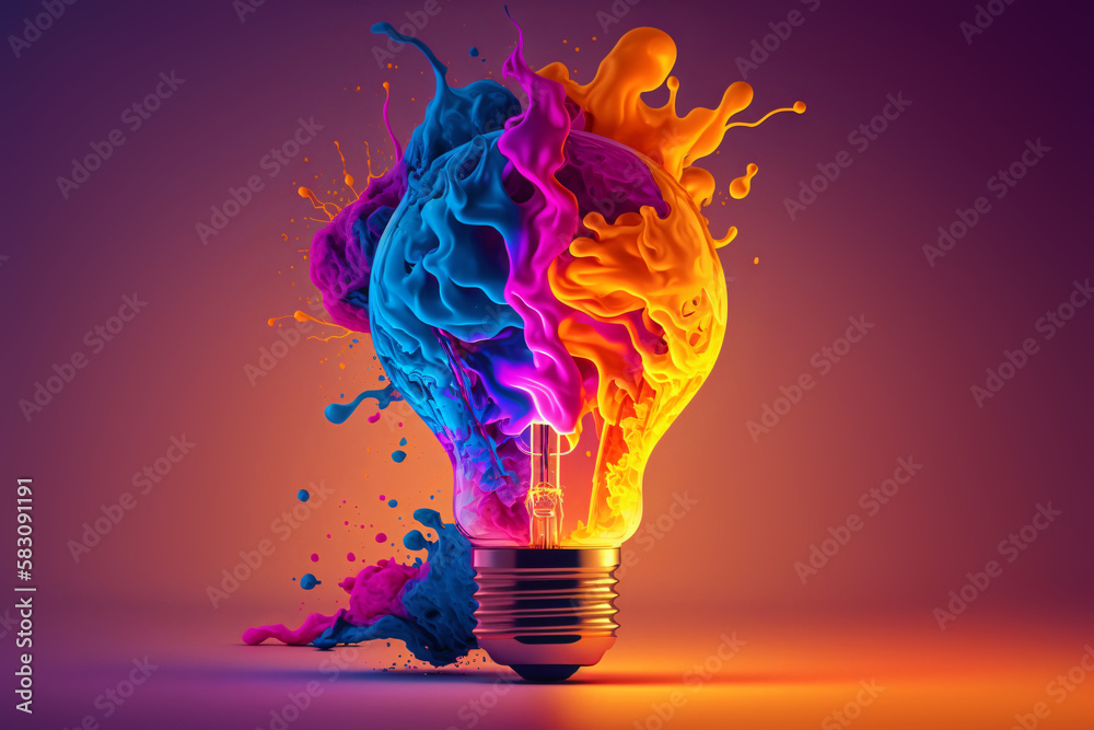 Canvas Prints a colorful glowing idea bulb lamp, visualization of brainstorming, bright idea and creative thinking