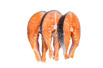 Salmon or trout steaks, raw fish prepared for cooking.  Isolated, transparent background.