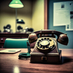 A vintage 30s phone on a desk - generative ai
