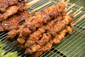 Street food market with grilled skewers food