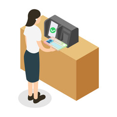 マイナンバーカードによるオンライン資格確認のアイソメトリックイラスト