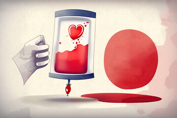 World blood donor day, flat illustration water color. Generative AI illustration.