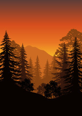 Landscape, Trees and Mountains