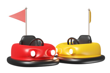3d amusement park concept with red yellow electric bump car isolated. 3d render illustration