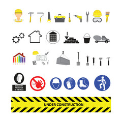 Construction, building, tools and symbols set of icons