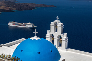 blue dome church in santorini island