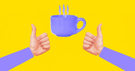 Modern photo collage art. Coffee lover, coffee time concept