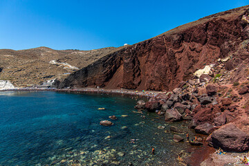 a view of Red beach rocks in Santorini