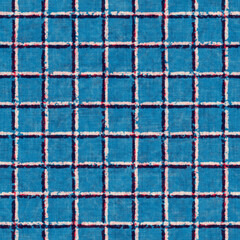 Beige, Blue and Red Watercolor-Dyed Effect Textured Checked Pattern