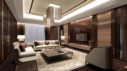 Plakat Luxury penthouse villa living room. High class real estate.