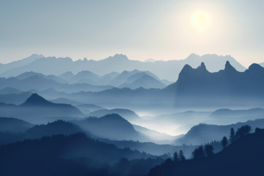 Misty landscape with mountains created with AI	
