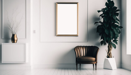 Stylish living room with single sofa and mock up frame. Generatvie AI