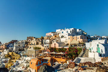 Oia town in sunset