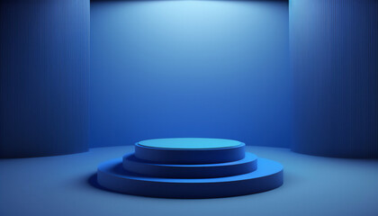 Blue podium for new product launch