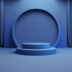 Blue retail product launch stand