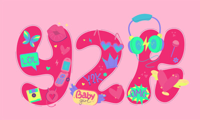 Y2K colorful image. Creative lettering. Vector illustration