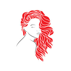 Original vector illustration in vintage style. Silhouette of a girl with gorgeous hair. T-shirt design. Design elements.
