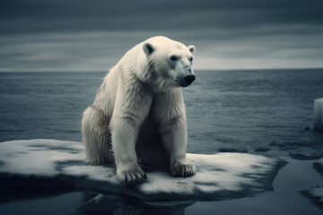 Fototapeta na wymiar Polar bear standing on ice created with AI 