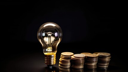Light bulb with stack of coins.  concepts of money-saving, finance, and investment. Generative AI