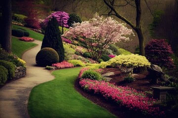 Garden with flowers background
