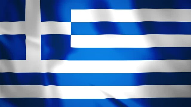 National country flag of Greece waving with seamless loop rippling, close up wide screen