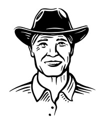Happy man farmer with hat. Cowboy Portrait.
