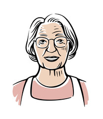 Grandmother smiling in sketch style. Hand drawn Grandma