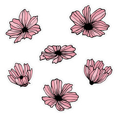 Set of pink flower stickers