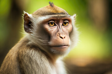 Obraz premium Portrait of a macaque monkey with a blurred background. Generative AI