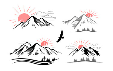 Fototapeta premium Mountain landscape set. Nature design outdoor