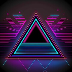 Background for 80s poster, neon colors, straight lines, triangles, pink, violet, blue, tron. Generative AI