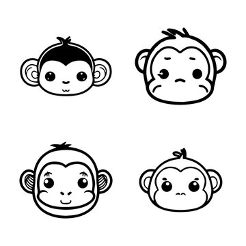 Playful and endearing Hand drawn collection set of cute kawaii monkeys, showcasing the adorable side of these beloved animals
