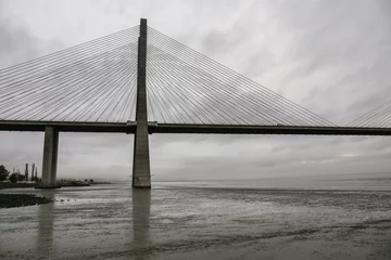 Photo sur Plexiglas Pont Vasco da Gama The Vasco Da Gama bridge on a cloudy day