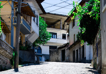 Traditional stone street in old town Gjirokaster, stock photo