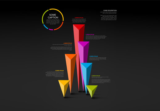 Column dark block bar chart infographic template with triangle pyramid columns